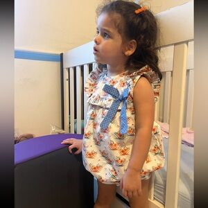 Meraki Floral Romper with Blue and Orange Accents